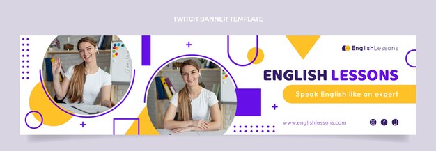 Flat design english lessons twitch banner