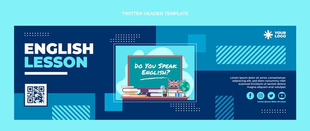 Flat design english lessons twitter header