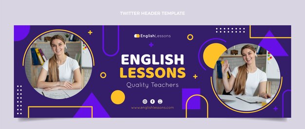 Flat design english lessons twitter header