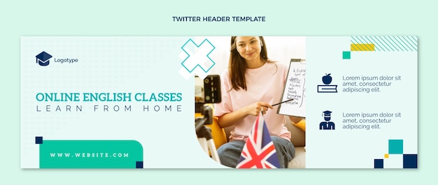 Free vector flat design english lessons twitter header