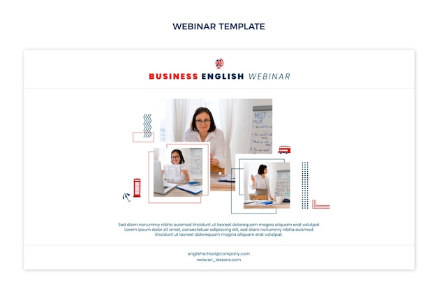 Free vector flat design english lessons webinar template