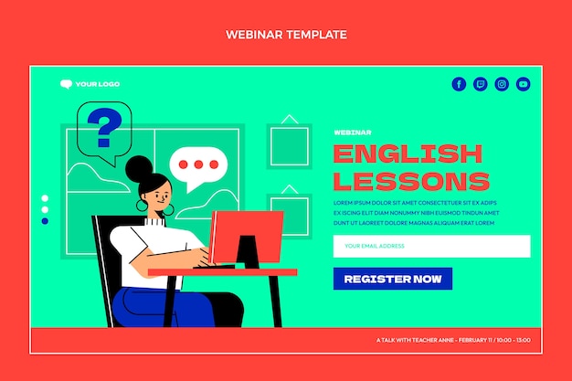 Flat design english lessons webinar