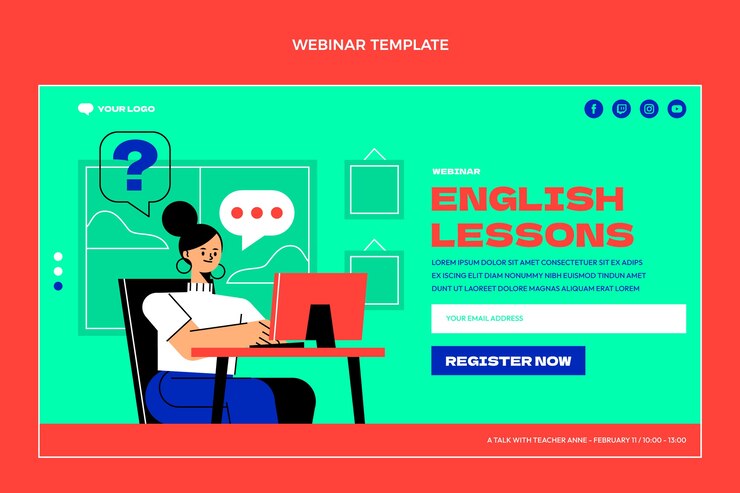 Free Vector flat design english lessons webinar