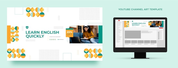 Flat design english lessons youtube channel art template