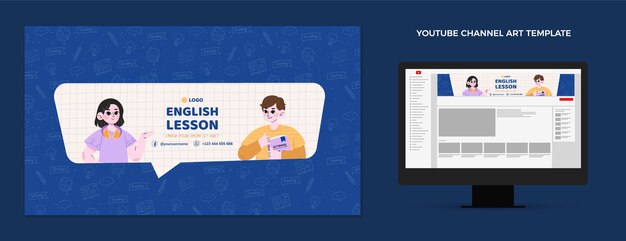 Flat design english lessons youtube channel art