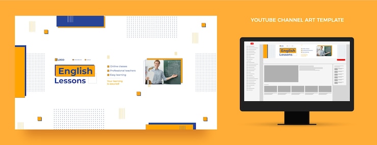 Free Vector flat design english lessons youtube channel art