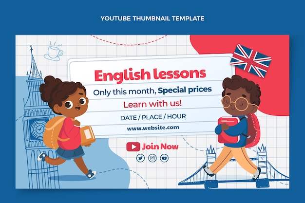 Modello di miniatura di YouTube per lezioni di inglese dal design piatto