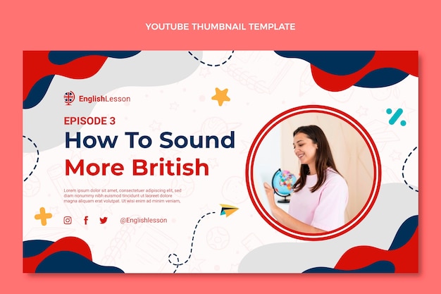 Free vector flat design english lessons youtube thumbnail