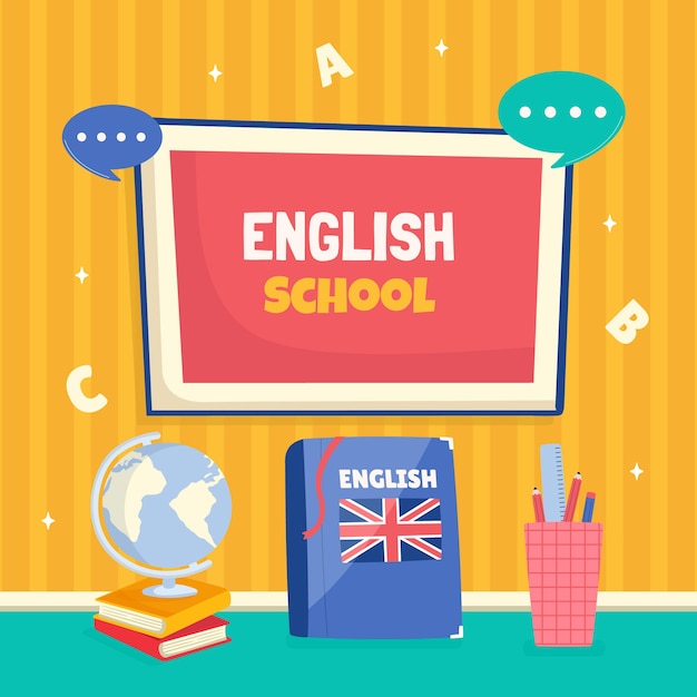 Flat design english school illustration