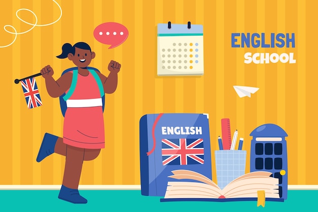 Free vector flat design english school illustration