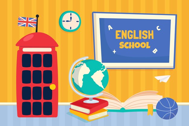 Flat design english school illustration