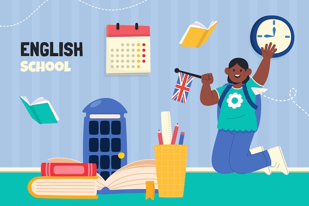 Free vector flat design english school illustration