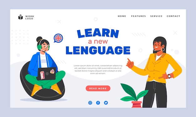 Flat design english school landing page design