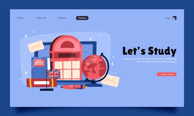 Free vector flat design english school landing page