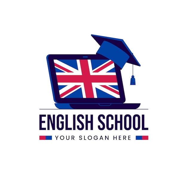 Free vector flat design english school logo template