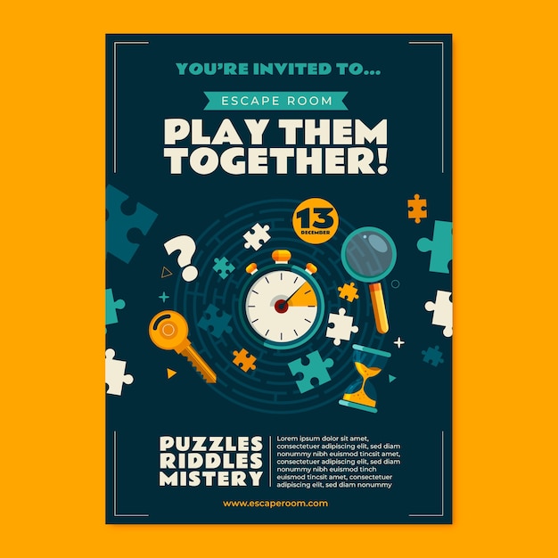 Free vector flat design escape room invitation