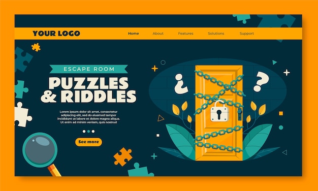 Free vector flat design escape room landing page