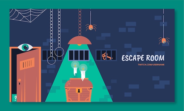 Free vector flat design escape room twitch background