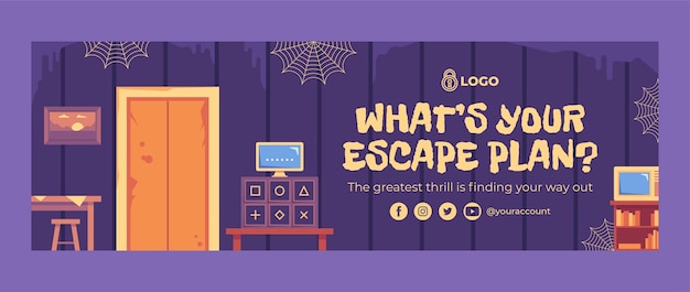 Intestazione twitter di escape room dal design piatto