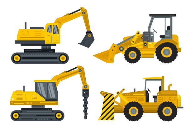 Flat design excavator set