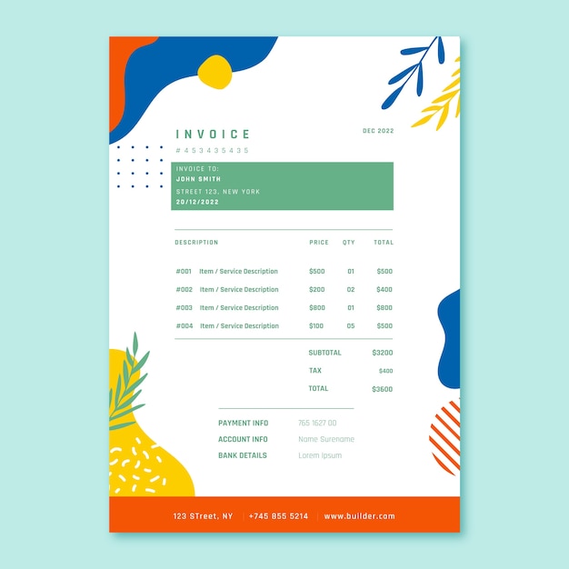 Free vector flat design exotic travel agency invoice