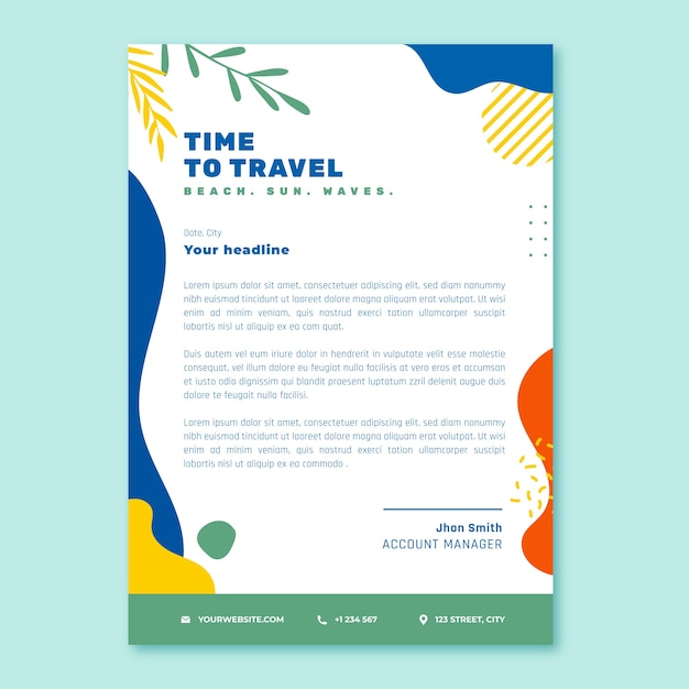 Free vector flat design exotic travel agency letterhead