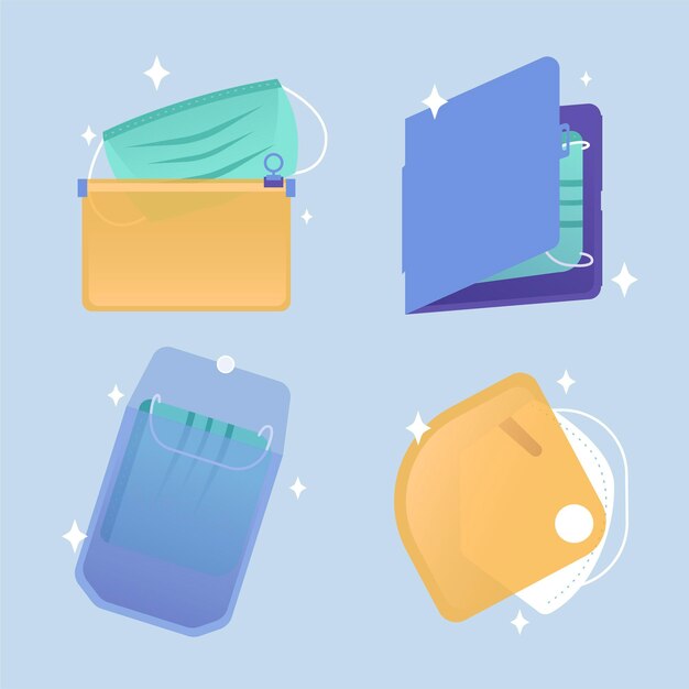 Flat design face mask storage case collection