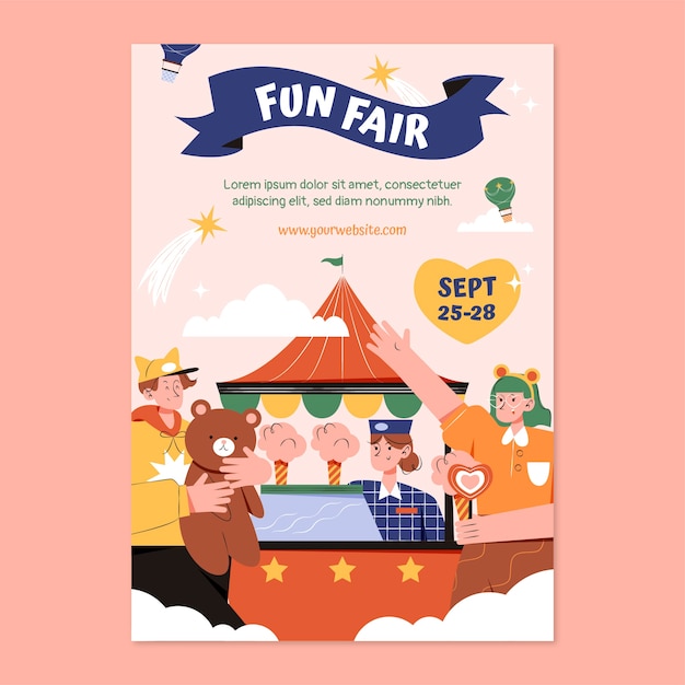 Flat design fairfun poster template