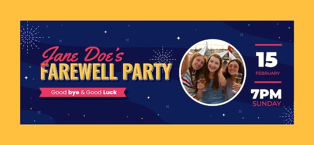 Flat design farewell party facebook cover template