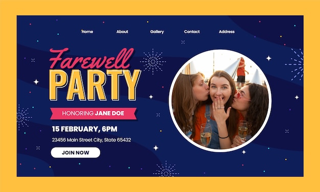 Flat design farewell party landing page template