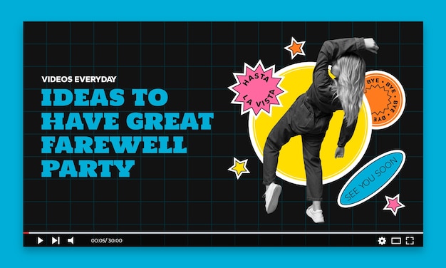 Бесплатное векторное изображение Миниатюра youtube для прощальной вечеринки в плоском дизайне