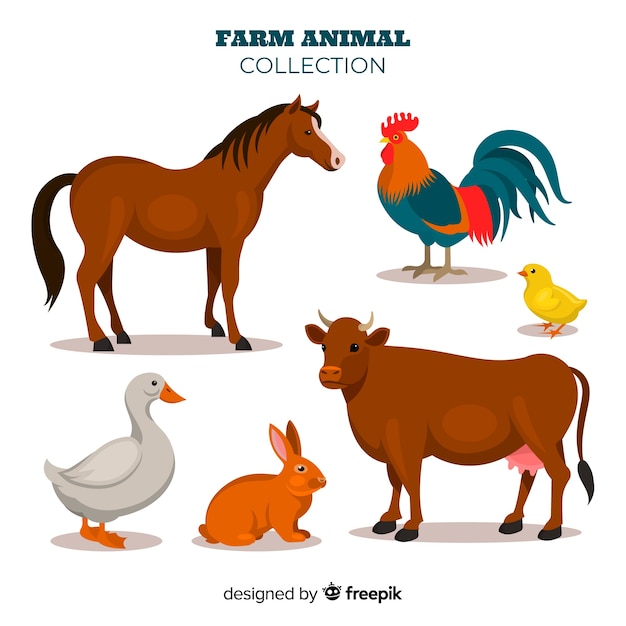 Плоский дизайн коллекции животных фермы