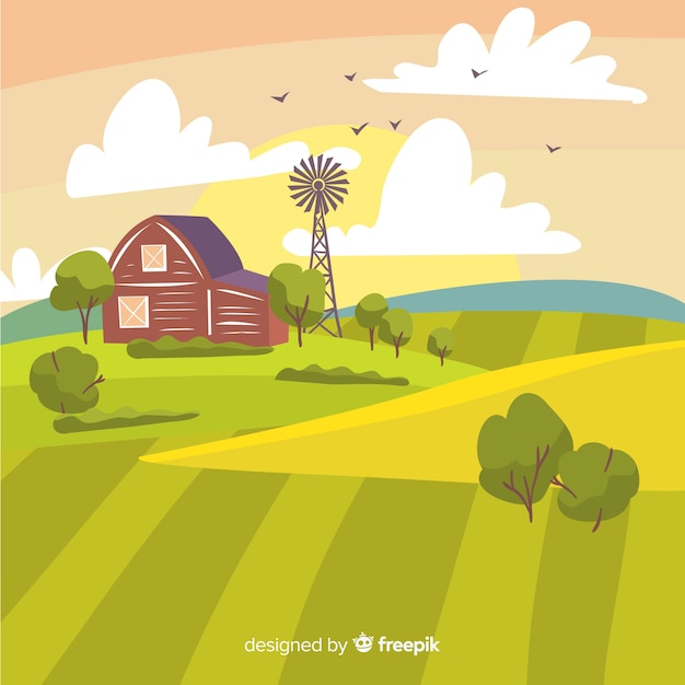 Free vector flat design farm landscape background