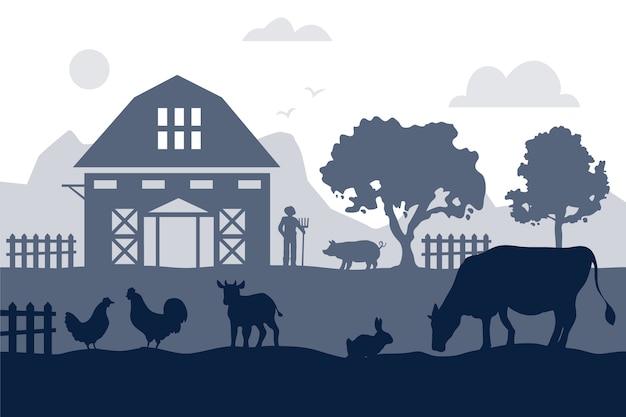 Flat design farm silhouette