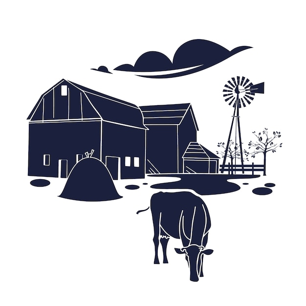 Free Vector flat design farm silhouette