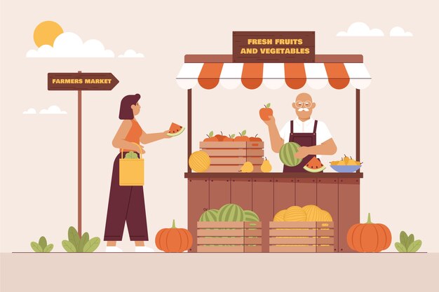 Flat design farmers market illustration