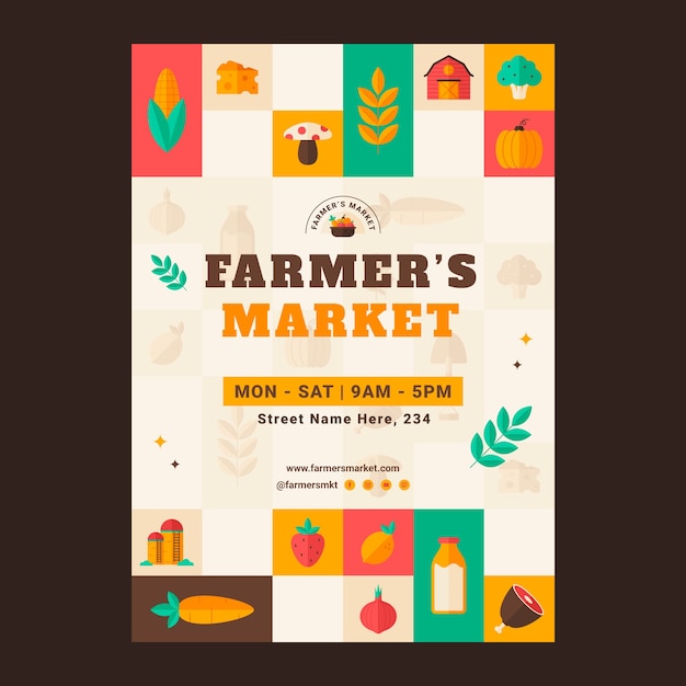 Free vector flat design farmers market poster design