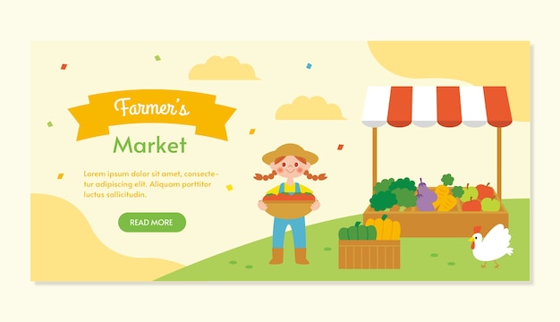 Плакат фермерского рынка в плоском дизайне