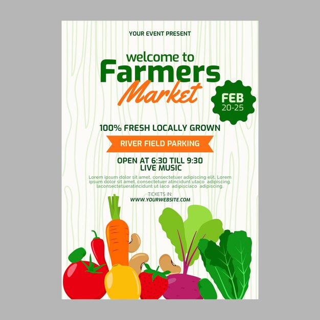 Плакат фермерского рынка в плоском дизайне