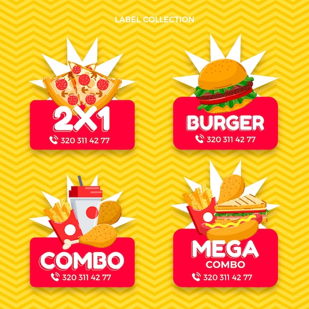 Flat design fast food labels