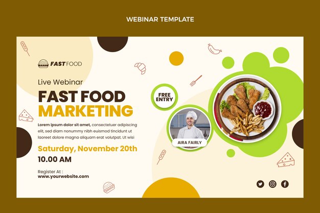 Flat design fast food marketing webinar template