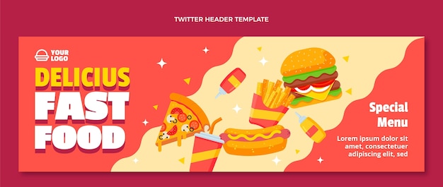 Free vector flat design fast food twitter header