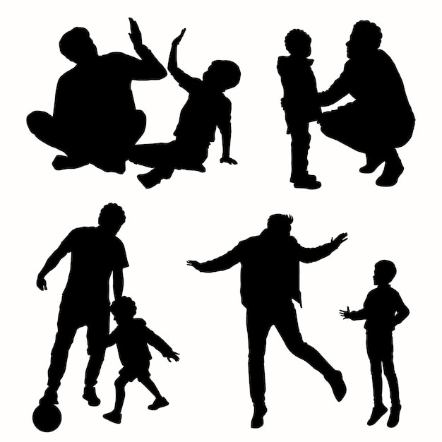 Бесплатное векторное изображение Силуэт отца и сына в плоском дизайне