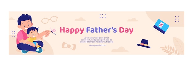 Vettore gratuito banner di contrazione per la festa del papà design piatto