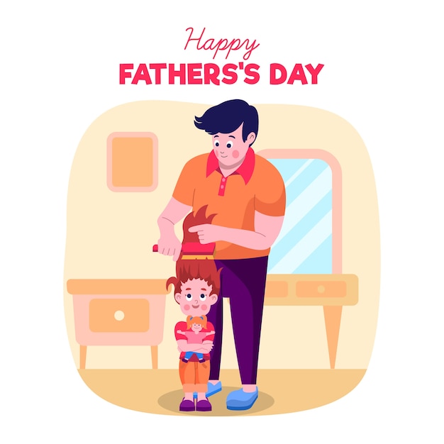 Flat design father's day illustration with son