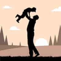 Free vector flat design father and son silhouette