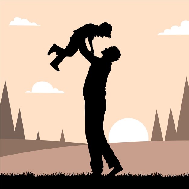 Flat design father and son silhouette