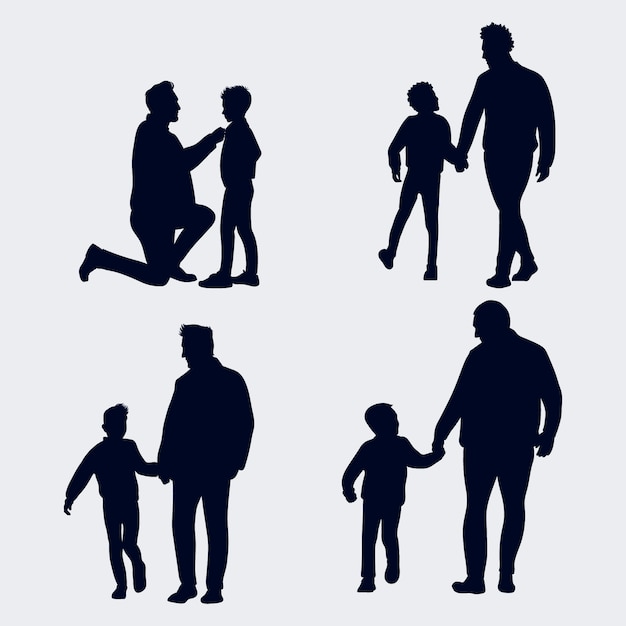 Free vector flat design father and son silhouette