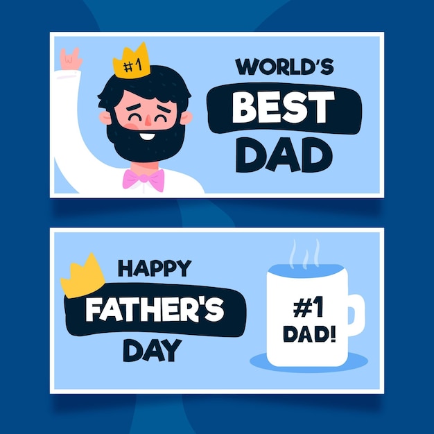 Flat design fathers day banners template