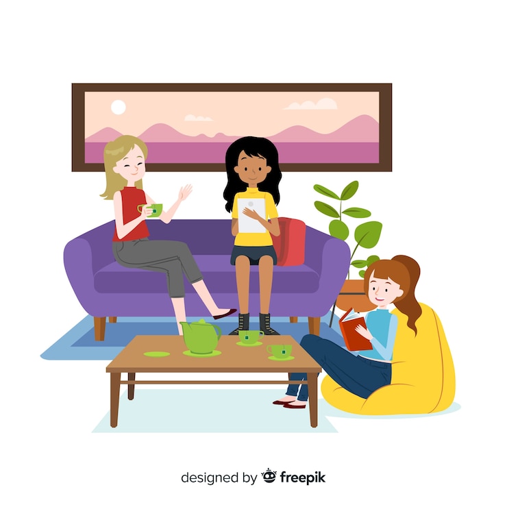 Free Vector flat design female characters spending time together indoors
